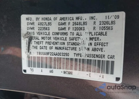 2010 Acura Tl 3.7 from USA, damaged, VIN 19UUA9F22AA003250